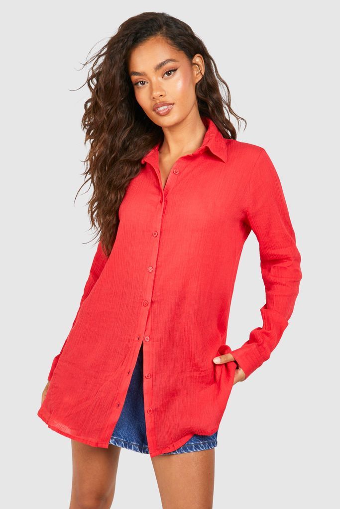 Womens Cheesecloth Oversized Shirt - Red - 6, Red