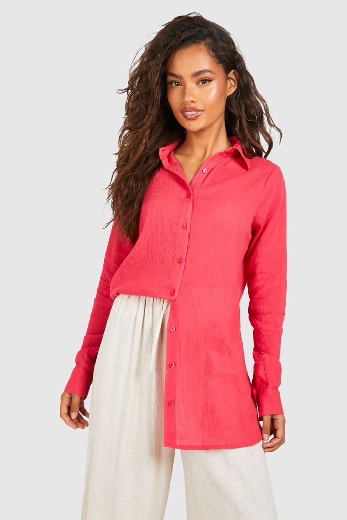 Womens Cheesecloth Oversized Shirt - Pink - 6, Pink