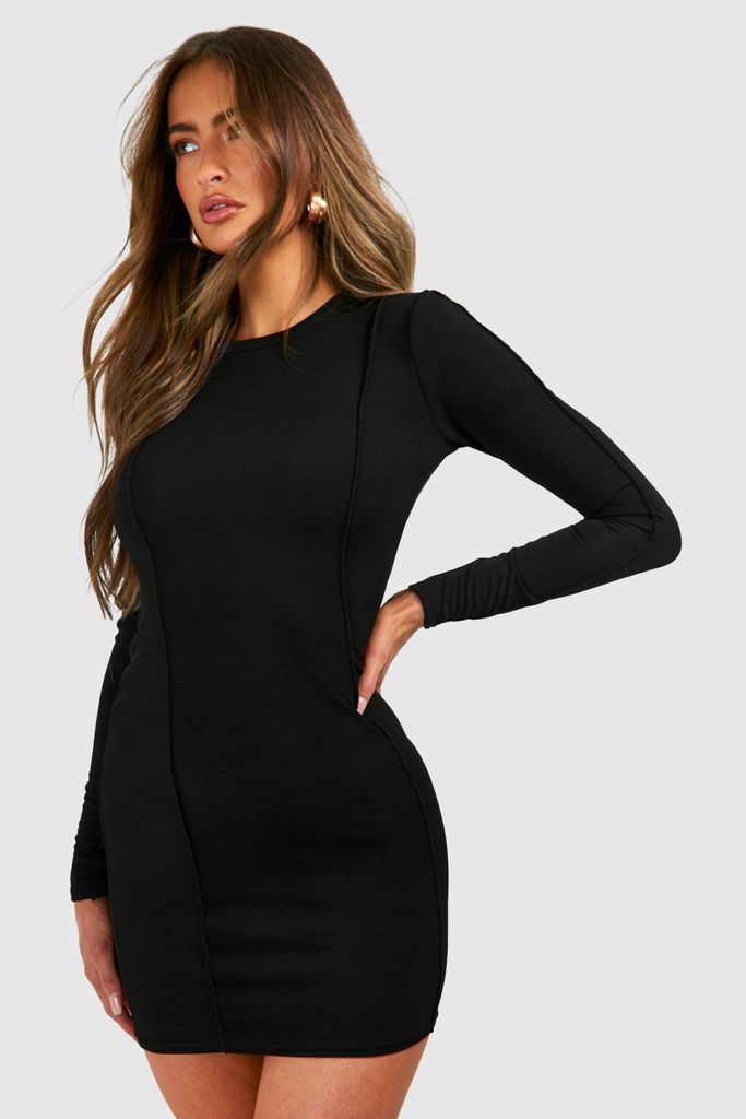 Womens Compact Rib Seam Detail Mini Dress - Black - 8, Black