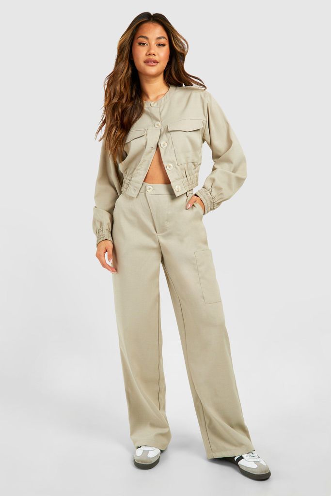 Womens Linen Look Asymmetric Front Relaxed Fit Trousers - Beige - 6, Beige