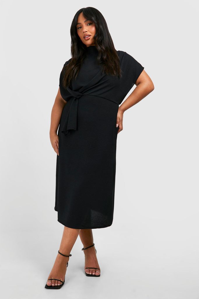 Womens Plus Knot Cowl Neck Midi Column Dress - Black - 16, Black