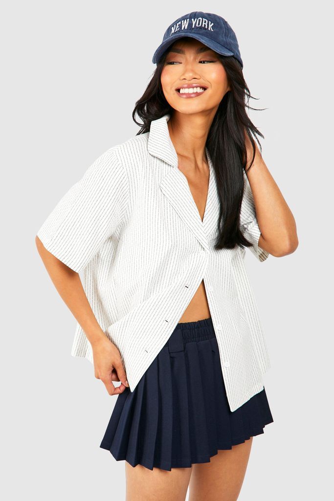 Womens Textured Stripe Resort Shirt - White - 6, White