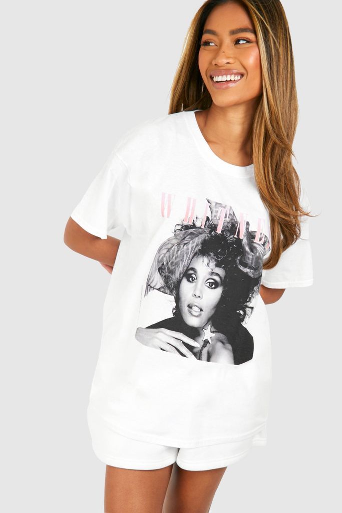 Womens Whitney Houston License Oversized Printed T-Shirt - White - S, White