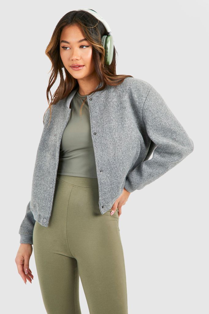Womens Wool Bomber Jacket - Grey - 8, Grey