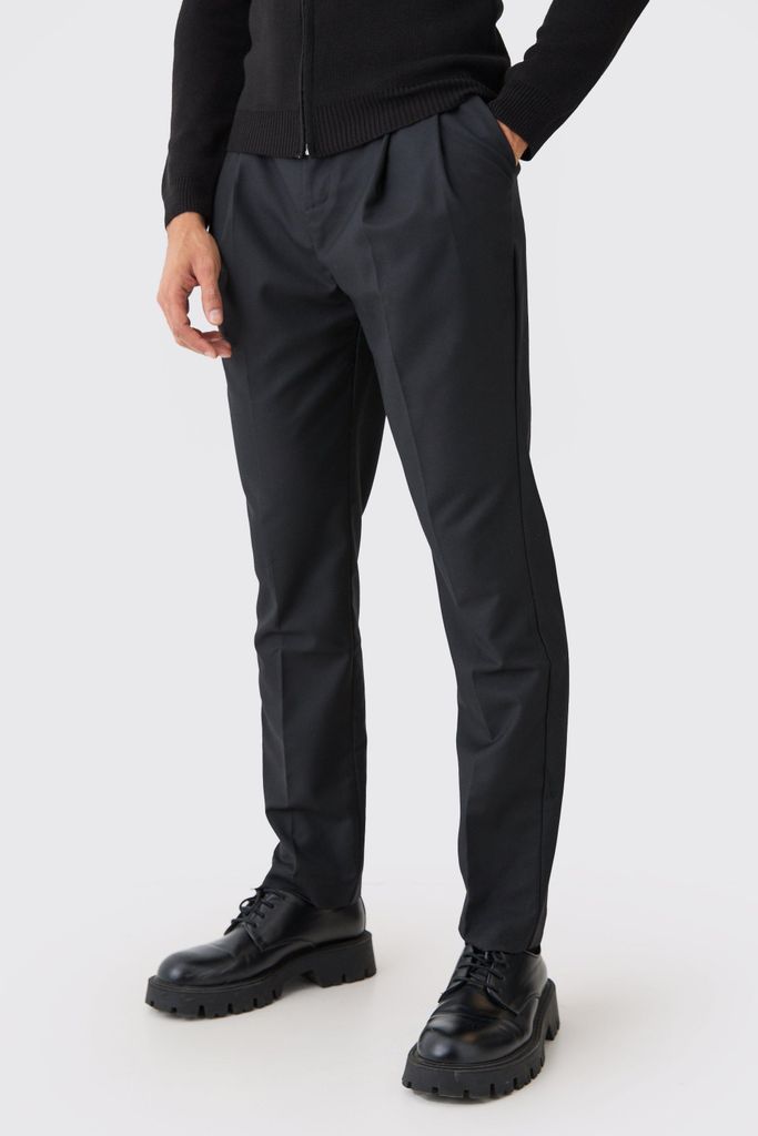 Men's Pleat Front Tailored Straight Leg Trousers - Black - 28, Black