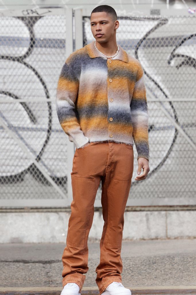 Men's Tall Slim Rigid Flare Gusset Detail Jeans - Brown - 30, Brown