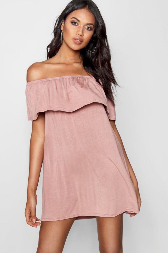 Womens Off The Shoulder Swing Dress - Pink - 12, Pink