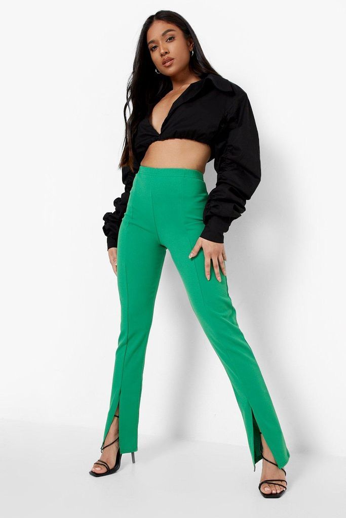 Womens Petite Pin Tuck Split Hem Trouser - Green - 4, Green