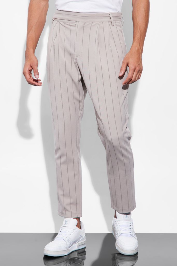 Men's High Rise Stripe Tapered Tailored Trouser - Beige - 30S, Beige