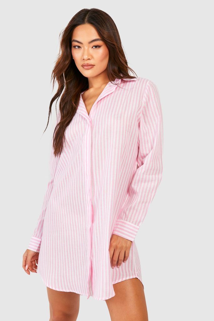 Womens Stripe Cotton Oversized Shirt Dress - Pink - 10, Pink