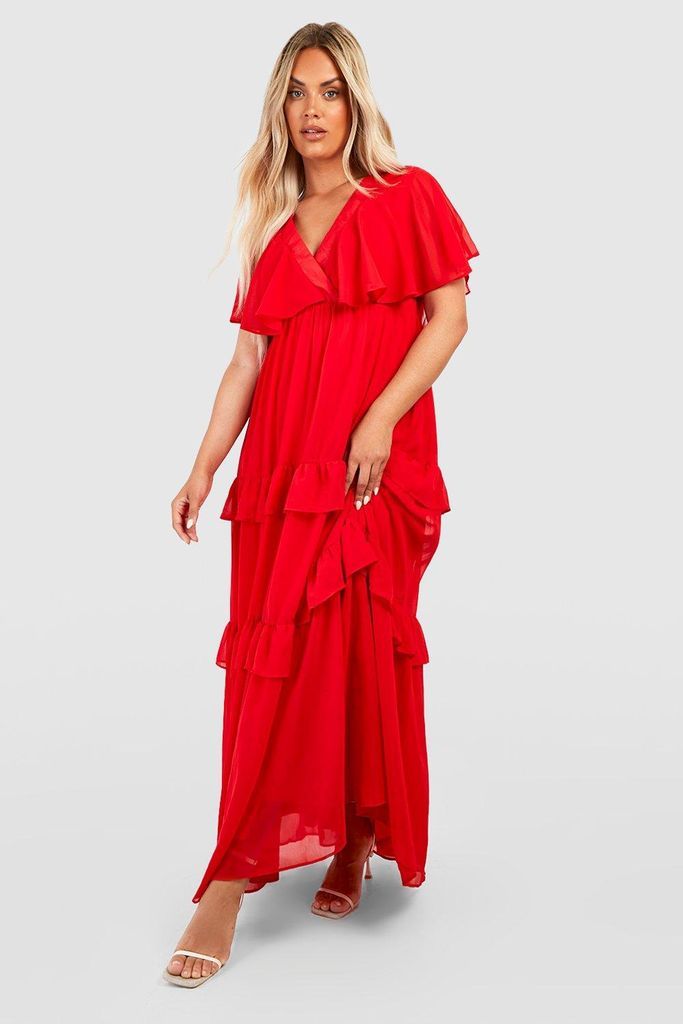 Womens Plus Angel Sleeve Maxi Dress - Red - 16, Red