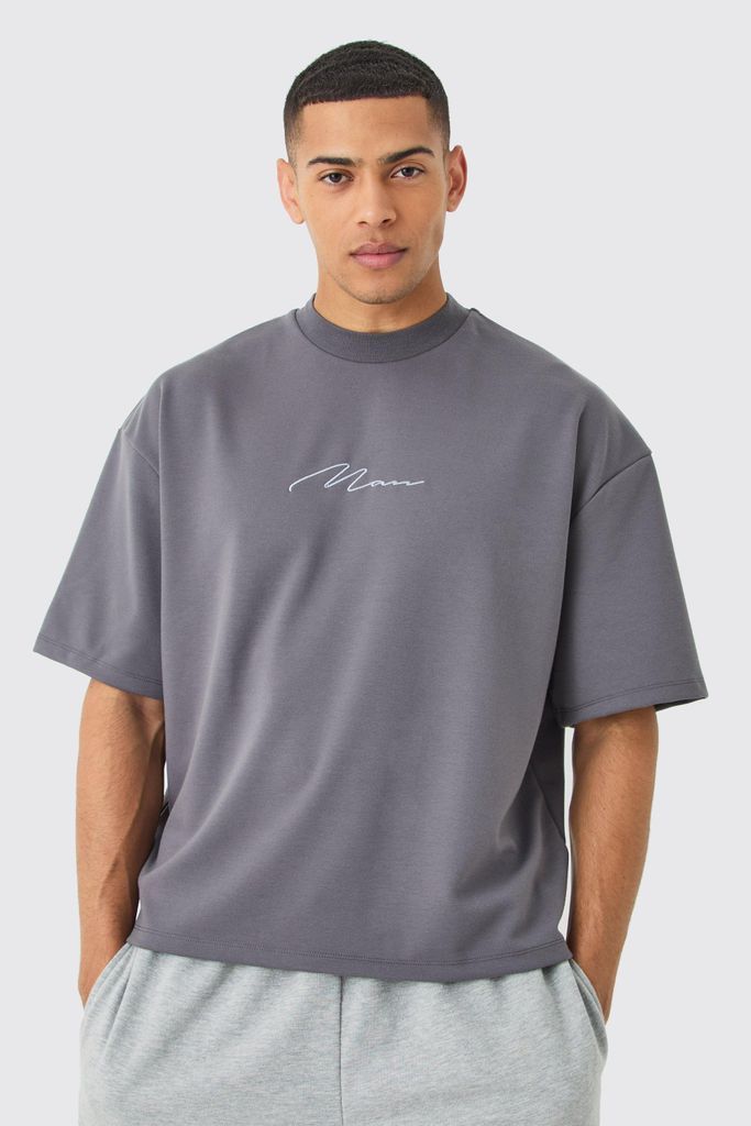 Men's Oversized Boxy Premium Super Heavyweight Embroidered T-Shirt - Grey - S, Grey