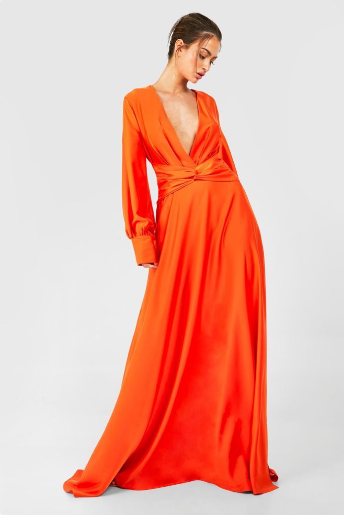 Womens Satin Twist Front Maxi Dress - Orange - 8, Orange