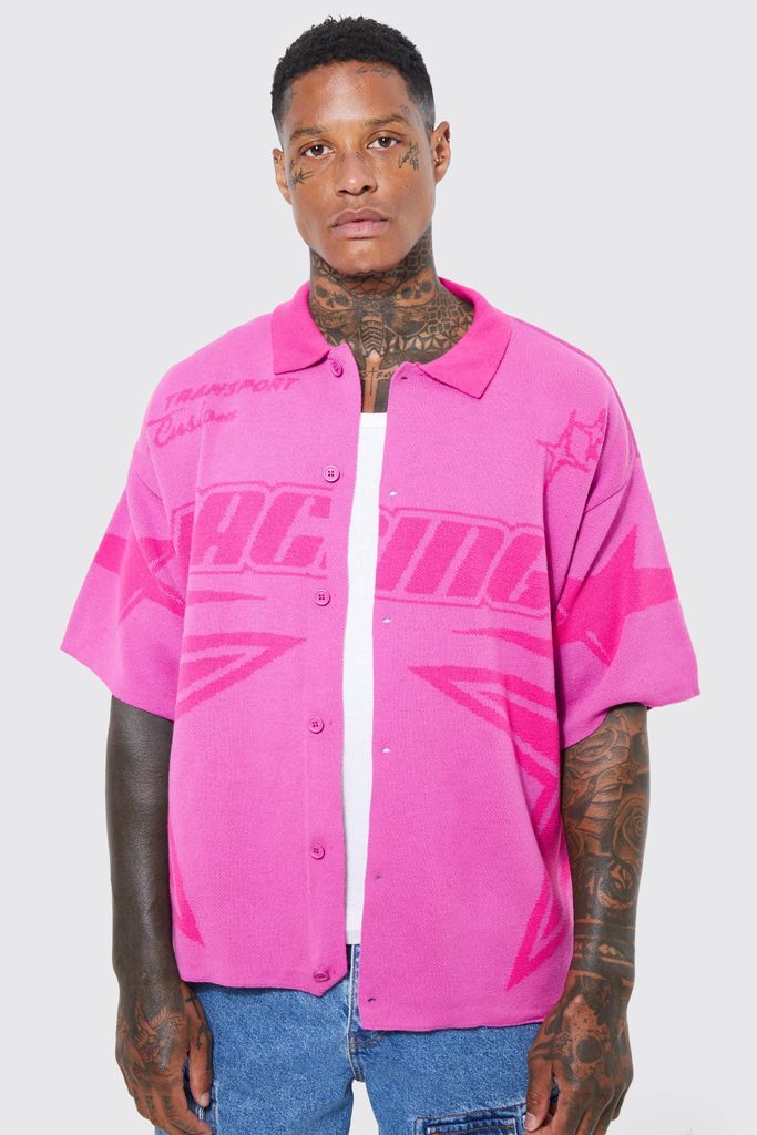 Men's Boxy Fit Knitted Moto Shirt - Pink - S, Pink