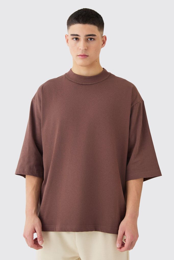 Men's Oversized Heavy Layed On Neck Carded T-Shirt - Brown - S, Brown