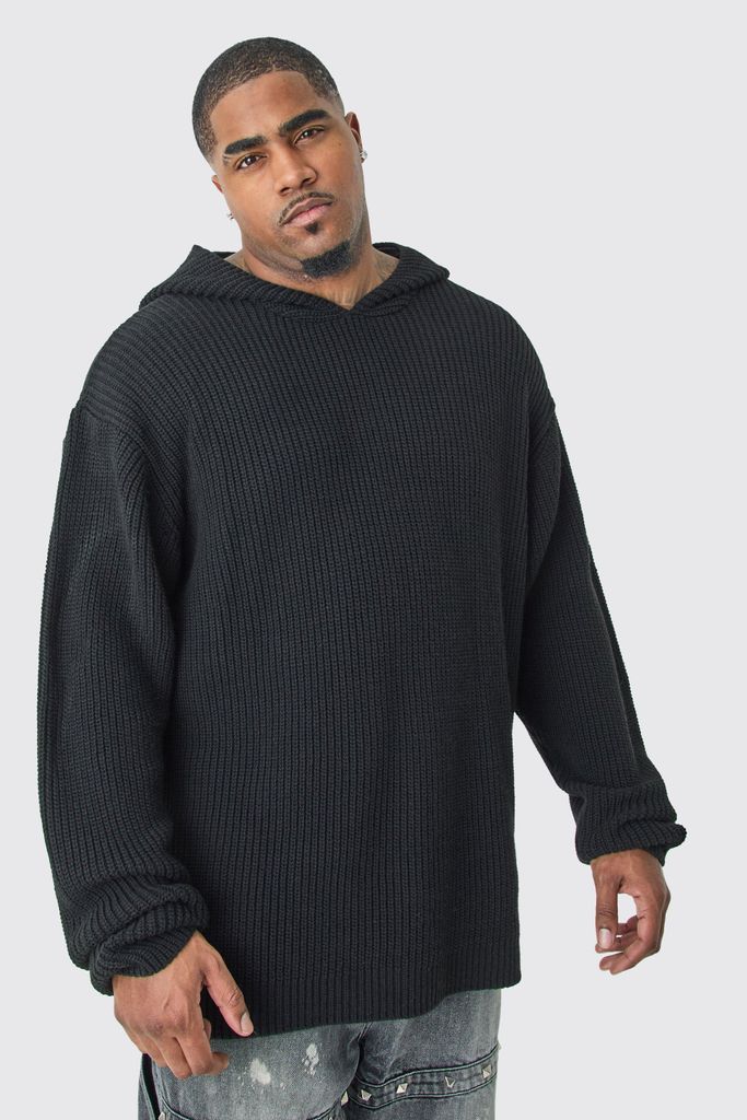 Men's Plus Boxy Oversized Knitted Hoodie In Black - Xxxl, Black