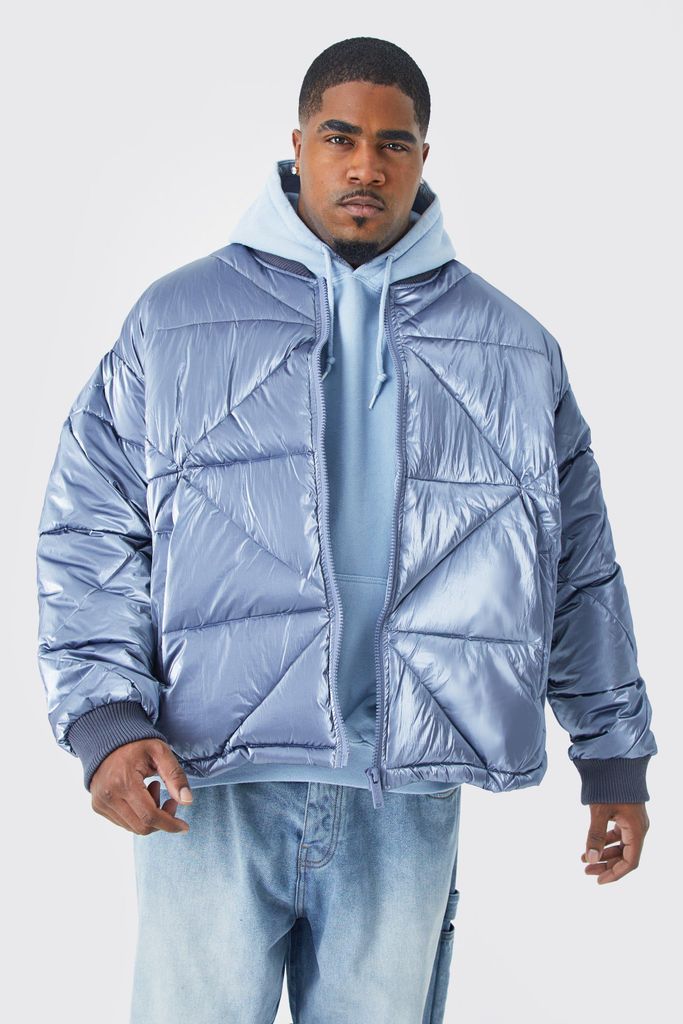 Men's Plus Metallic Quilted Puffer Bomber - Green - Xxxl, Green