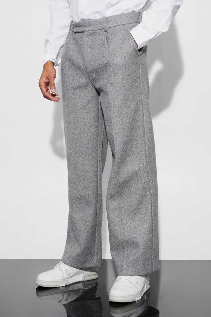 Men's Wool Look Wide Fit Tailored Trousers - Grey - 28, Grey
