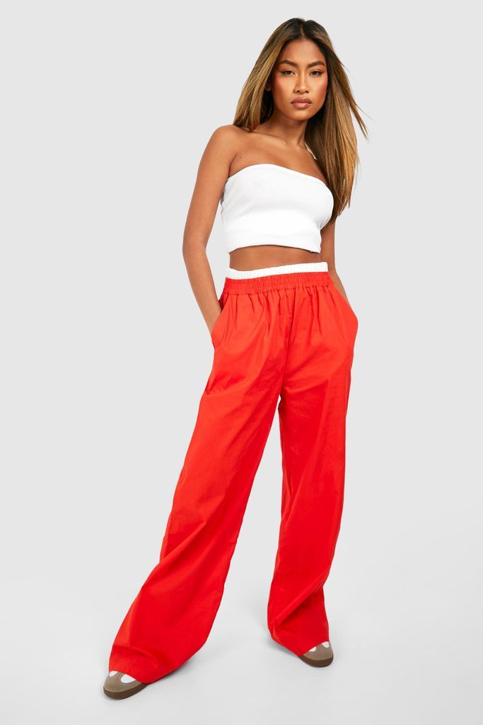 Womens Contrast Waistband Detail Trousers - Red - 6, Red
