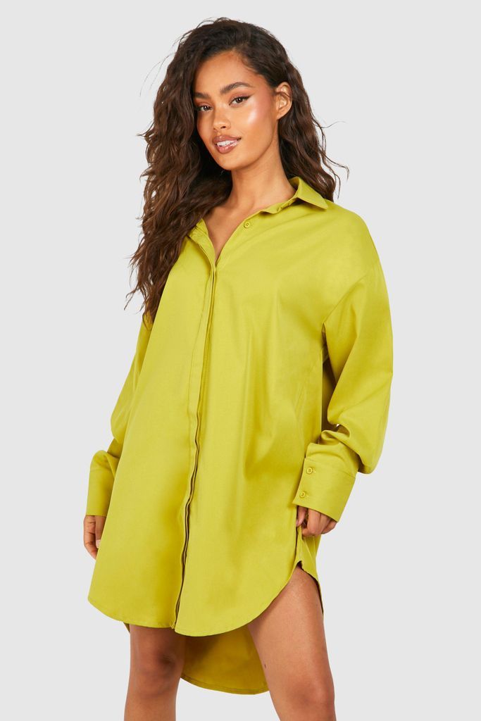 Womens Dropped Shoulder Shirt Dress - Green - 8, Green