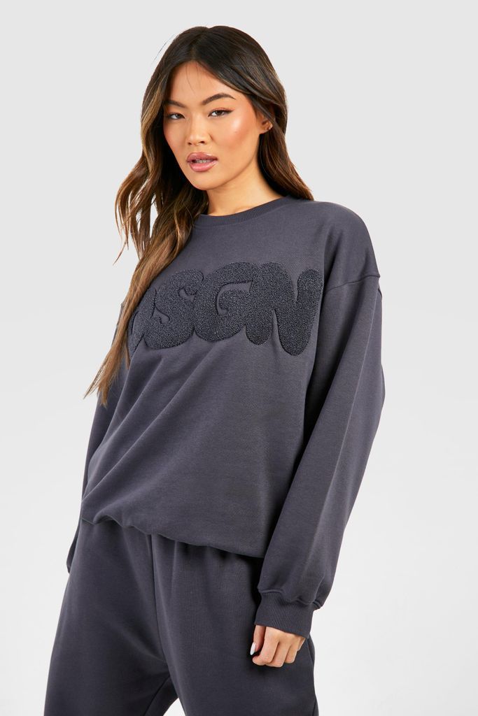 Womens Dsgn Studio Bubble Towelling Applique Oversized Sweatshirt - Grey - S, Grey