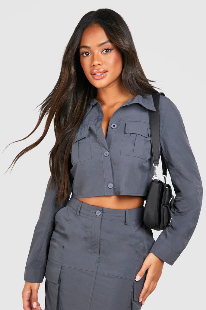 Womens Parachute Cargo Utility Shirt - Grey - 6, Grey