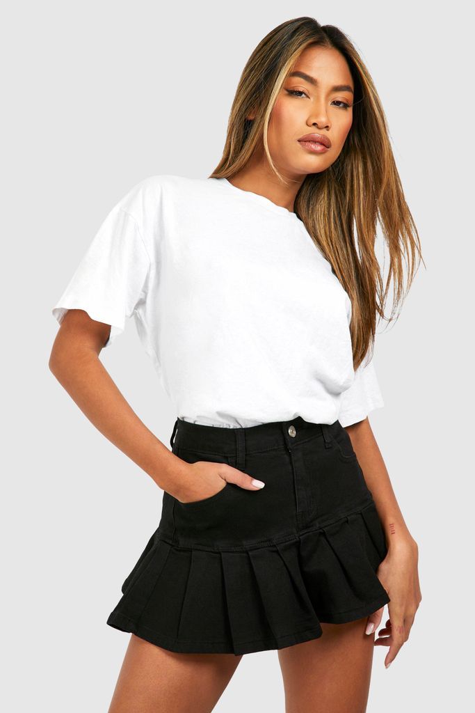 Womens Pleated Micro Mini Denim Tennis Skirt - Black - 6, Black