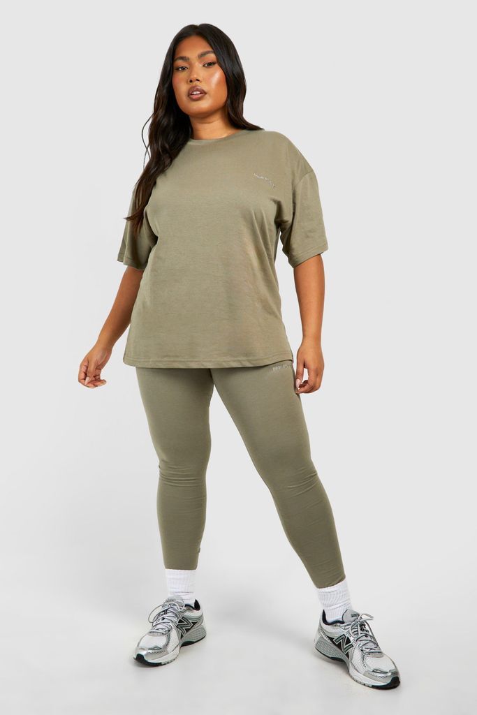 Womens Plus Cotton Oversized T-Shirt And Legging Set - Grey - 16, Grey