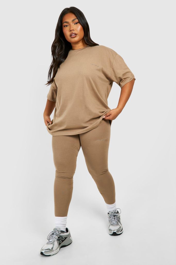 Womens Plus Cotton Oversized T-Shirt And Legging Set - Beige - 16, Beige