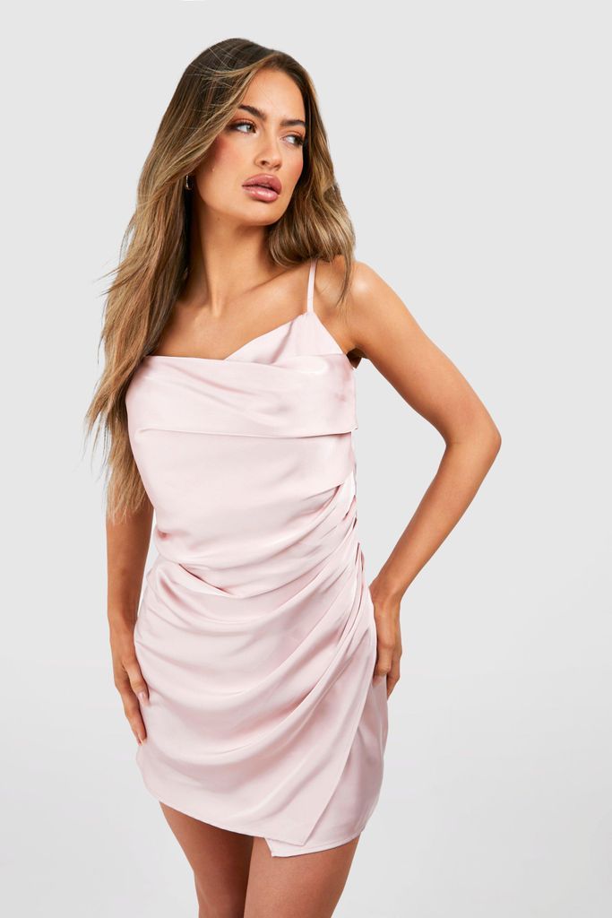 Womens Satin Draped Mini Slip Dress - Pink - 8, Pink