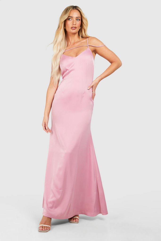 Womens Satin Strappy Plunge Maxi Slip Dress - Pink - 8, Pink