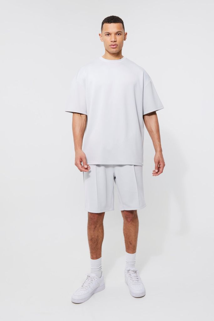 Men's Tall Oversized Scuba T-Shirt And Short Set - Grey - M, Grey
