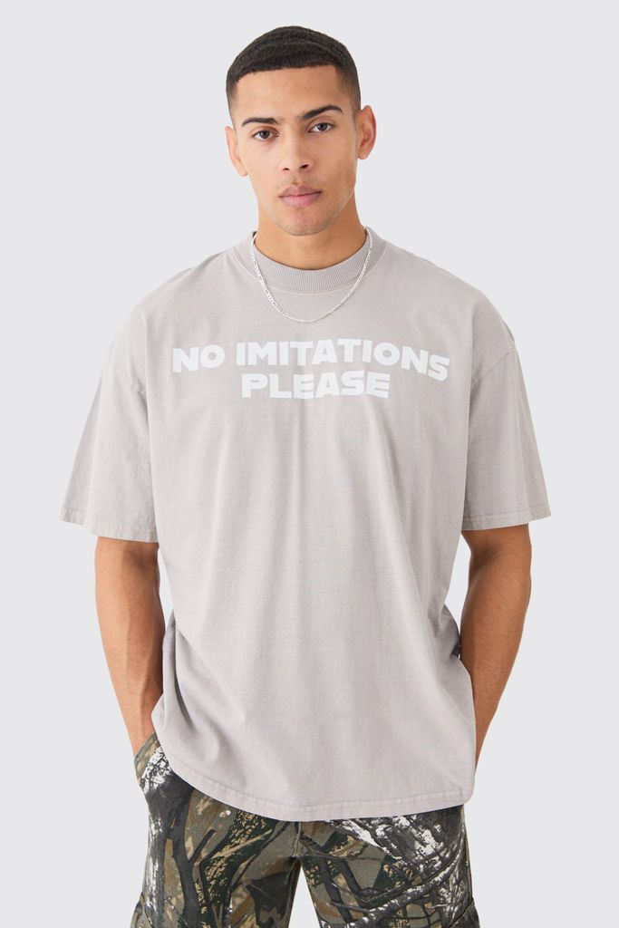 Men's Oversized Overdye Slogan T-Shirt - Grey - S, Grey