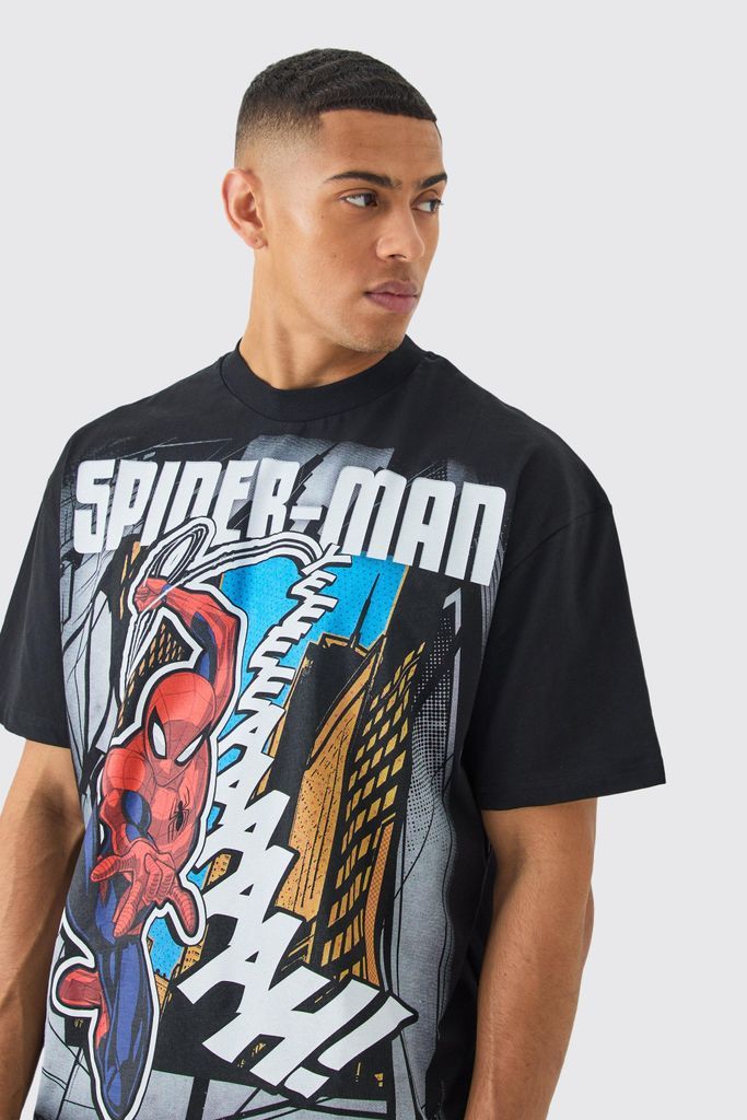 Men's Oversized Spiderman Large Scale License T-Shirt - Black - S, Black