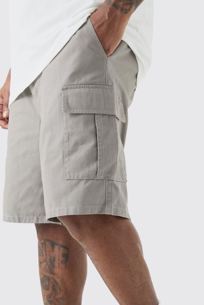 Men's Plus Elastic Waist Relaxed Fit Cargo Shorts In Grey - Xxxl, Grey