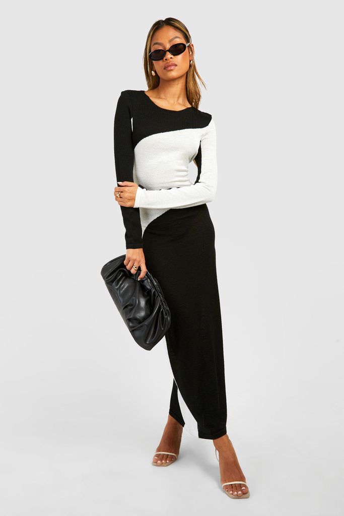 Womens Monochrome Colour Block Knitted Maxi Dress - Black - S, Black