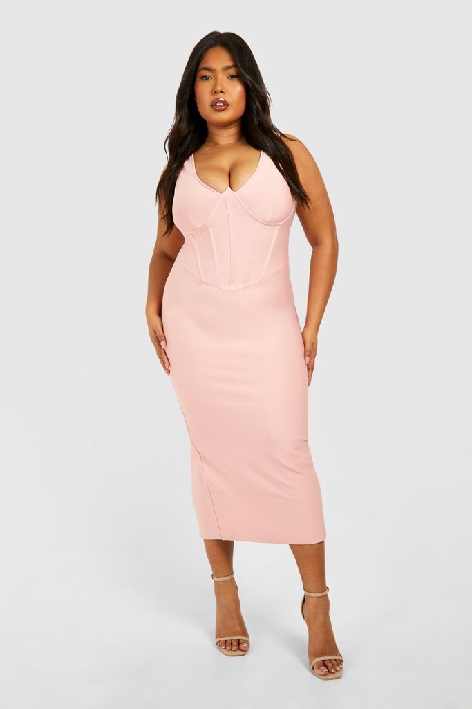 Womens Plus Bandage Corset Midi Dress - Pink - 16, Pink