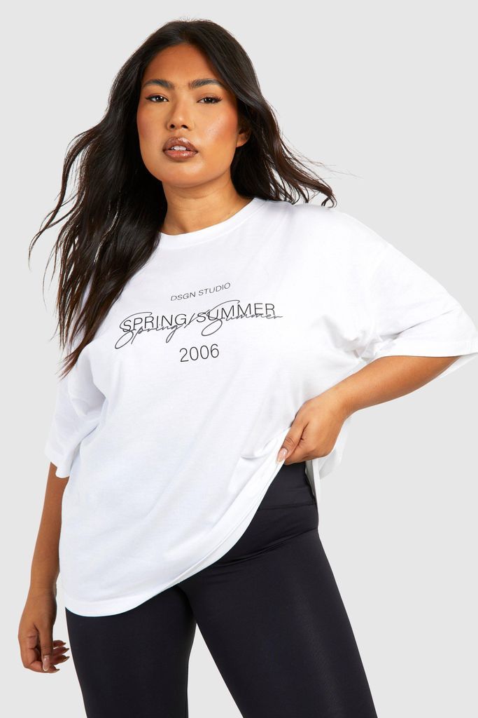 Womens Plus Script Dsgn Oversized T-Shirt - White - 16, White