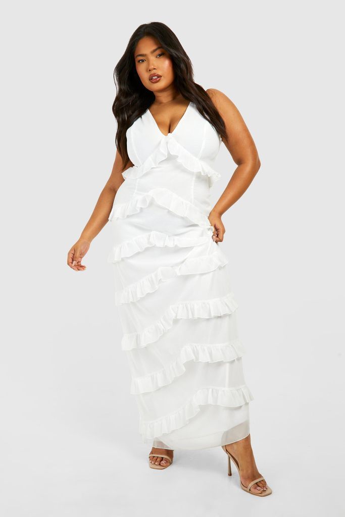 Womens Plus Woven Ruffle Maxi Dress - White - 16, White