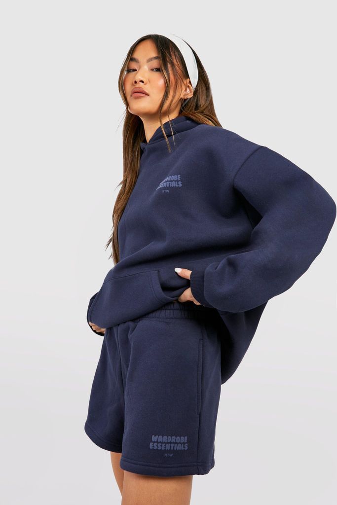 Womens Warddressing Gown Essentials Slogan Hooded Short Tracksuit - Navy - S, Navy