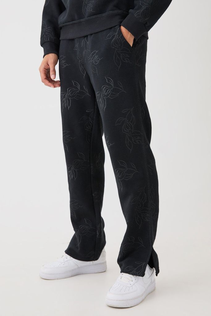 Men's Regular Fit Embroidered Split Hem Jogger - Black - S, Black