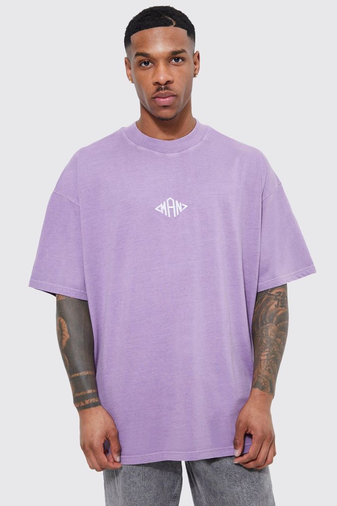 Men's Man Oversized Heavyweight Washed T-Shirt - Purple - M, Purple