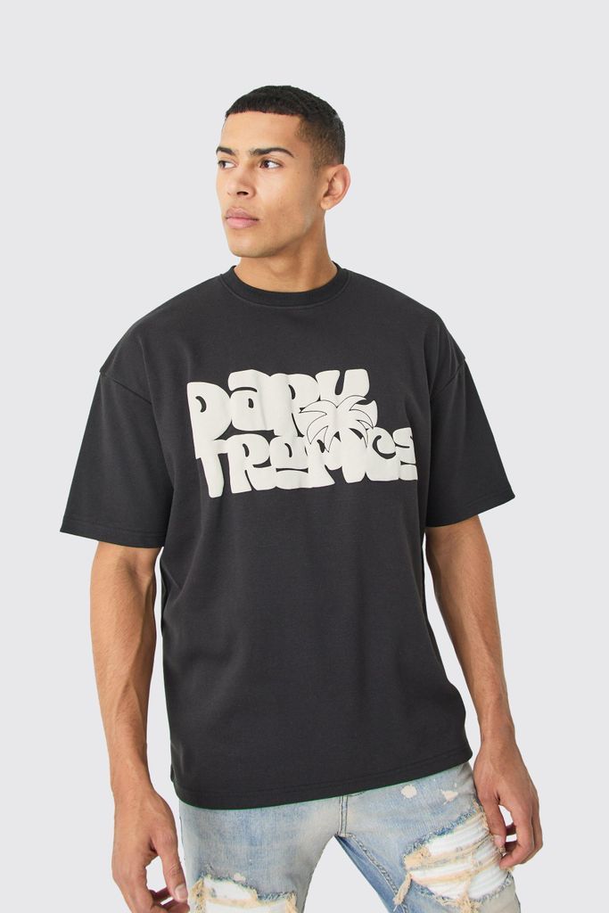 Men's Oversized Interlock Dark Tropics T-Shirt - Black - S, Black