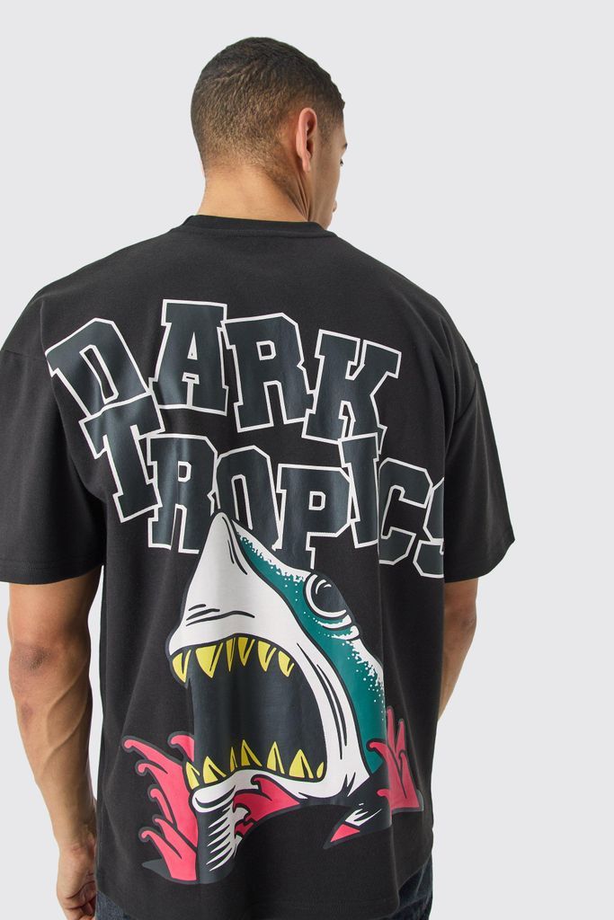 Men's Oversized Interlock Dark Tropics Shark T-Shirt - Black - S, Black
