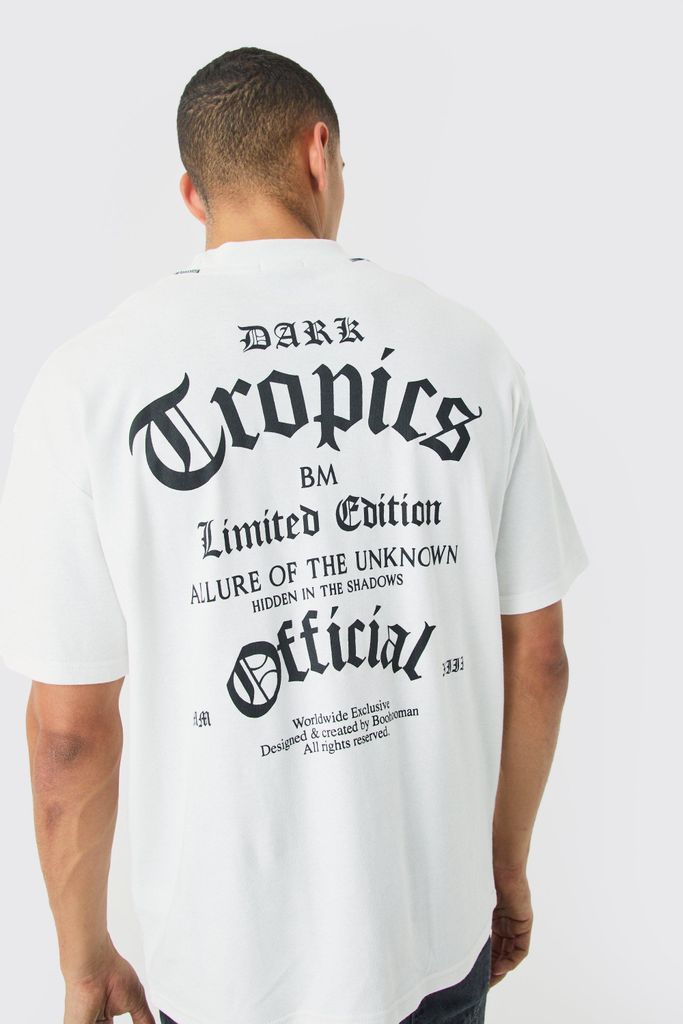 Men's Oversized Interlock Dark Tropics T-Shirt - White - S, White