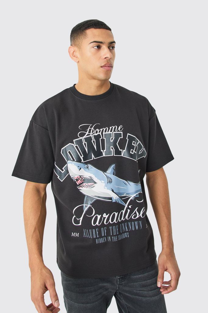 Men's Oversized Interlock Paradise Shark T-Shirt - Black - S, Black