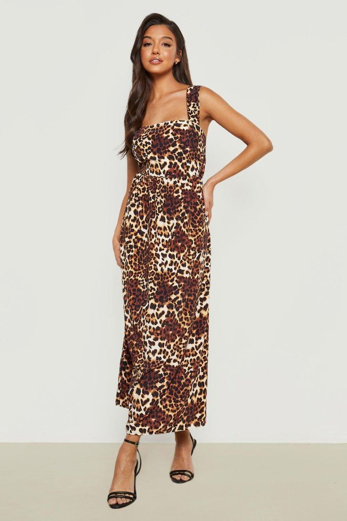 Womens Leopard Square Neck Maxi Dress - Brown - 8, Brown