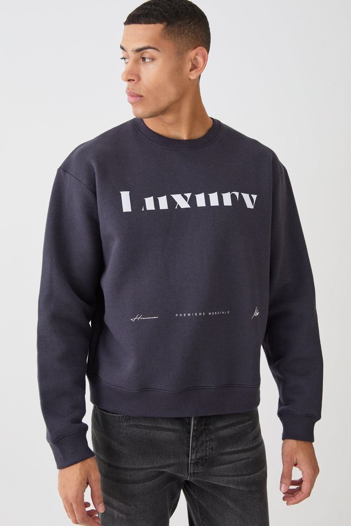 Men's Oversized Boxy Luxury Print Sweatshirt - Black - S, Black