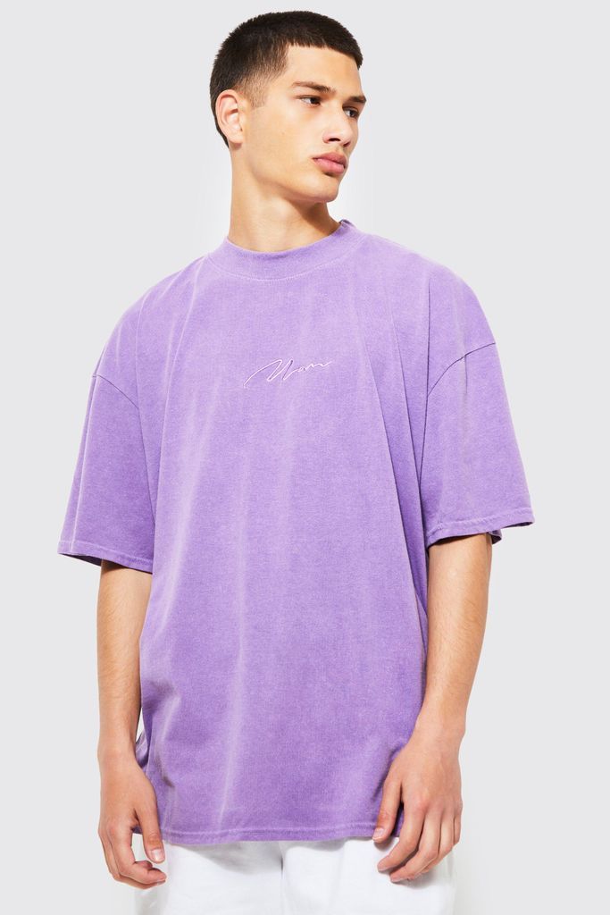 Men's Oversized Overdye Man Signature T-Shirt - Purple - M, Purple