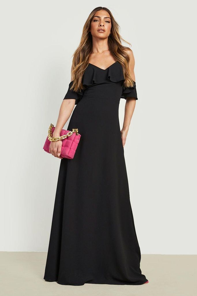 Womens Cold Shoulder Ruffle Maxi Dress - Black - 10, Black